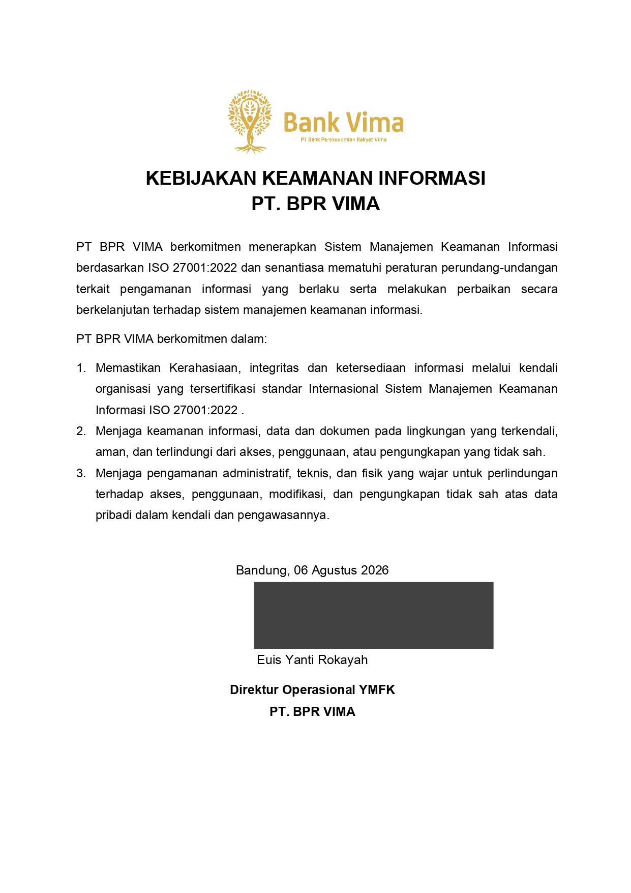 Surat Pernyataan Komitmen Mengikuti Proses ISO 27001