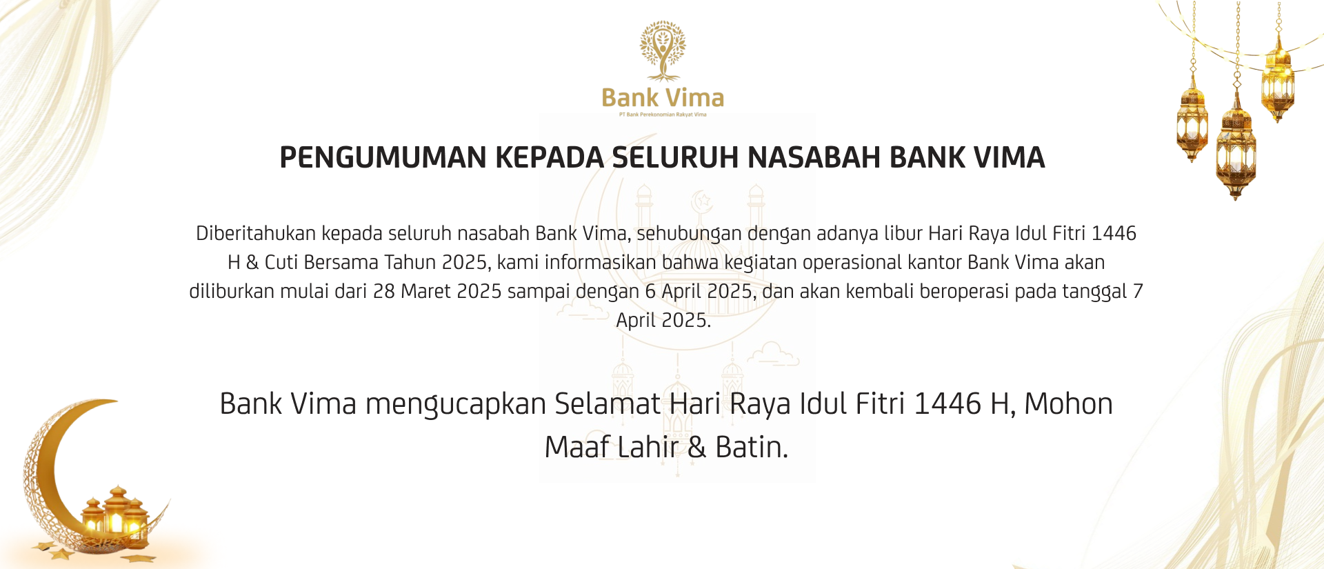 Pengumuman Kepada Seluruh Nasabah Bank Vima